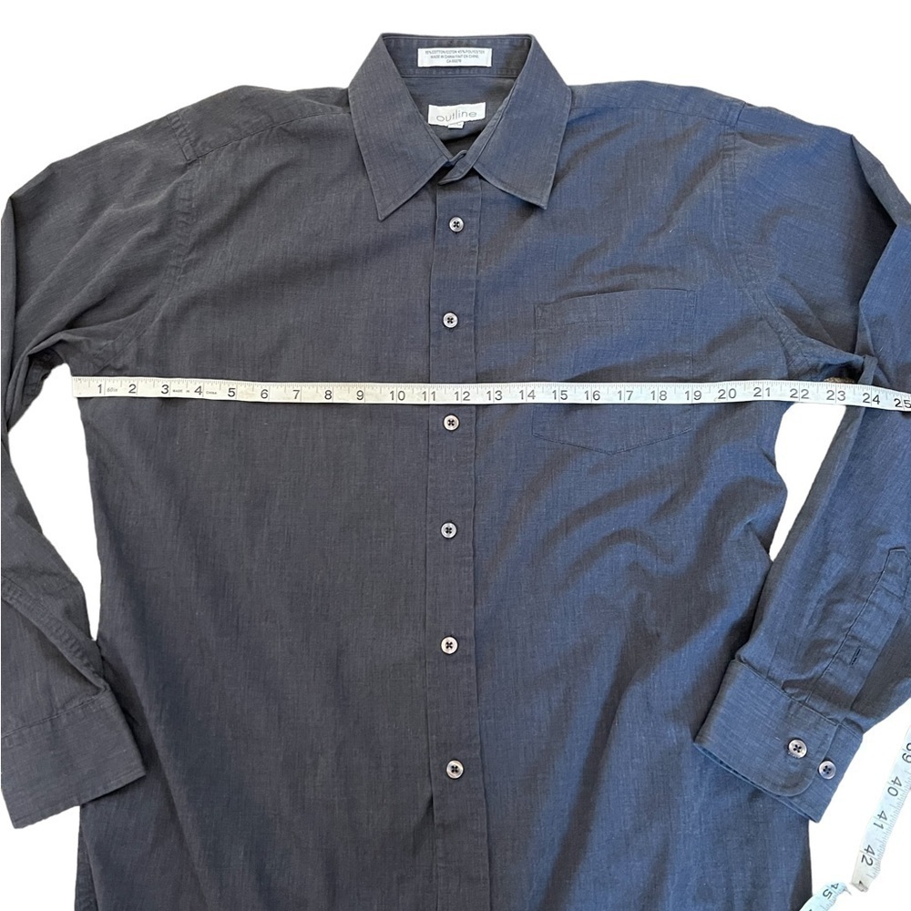 MENS Charcoal Grey Long Sleeve Button Up Collared Dress Shirt 16 - Picture 6 of 7